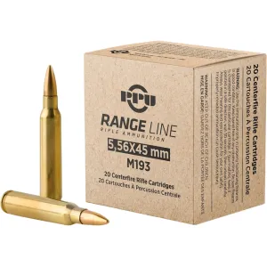 PPU RangeLine M193 5.56x45mm NATO Ammo 55 Grain Full Metal Jacket Box of 20