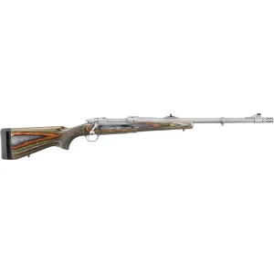 Ruger M77 Hawkeye Guide Gun Bolt Action Rifle 375 Ruger 20" Matte Stainless Threaded Barrel Matte Stainless Frame Green/Gray Field Stock