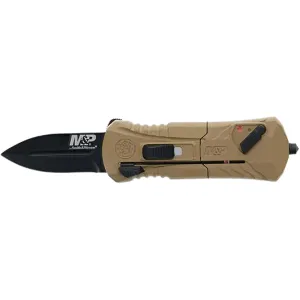 Smith & Wesson M&P OTF Compact Assisted Opening Pocket Knife 1.9" Spear Point AUS-8 Black Oxide Blade Aluminum Handle Tan