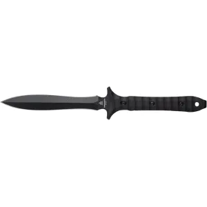 TOPS Knives Shirodagga Fixed Blade Knife 5.5" Dagger 1095 Black Traction Blade G-10 Handle Black
