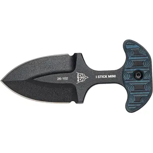 TOPS Knives I Stick Mini Push Fixed Blade Knife 2.75" Dagger 1075 Black Traction Blade G-10 Handle Black/Blue
