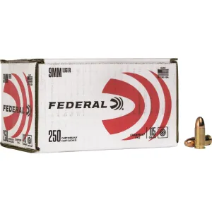 Federal Champion 9mm Luger Ammo 115 Grain Full Metal Jacket Case of 1000 (4 Boxes of 250 Bulk)