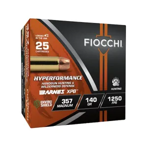 Fiocchi Hyperformance Hunt 357 Magnum Ammo 140 Grain Barnes XPB Solid Hollow Point Lead Free Box of 25