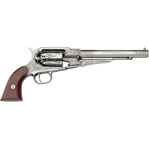 Pietta 1858 Remington New Model Army Texas Engraved Black Powder Revolver 44 Caliber 8" Nickel Barrel Brass Frame Walnut Grip