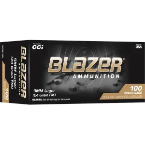 Blazer Brass 9mm Luger Ammo 124 Grain Full Metal Jacket Case of 1000 (10 Boxes of 100)