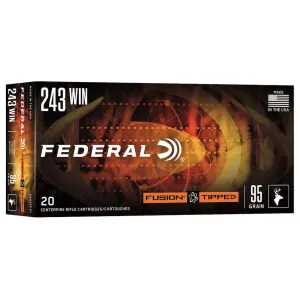 Federal Premium Fusion Tipped 243 Winchester Ammo 95 Grain Polymer Tip Box of 20