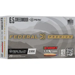 Federal Premium 6.5 Creedmoor +Peak Ammo 127 Grain Barnes Long Range X (LRX) Polymer Tip Lead Free Box of 20