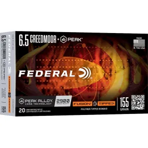 Federal Premium Fusion Tipped 6.5 Creedmoor +Peak Ammo 155 Grain Polymer Tip Box of 20