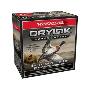 Winchester Drylok Super Steel Magnum Waterfowl 12 Gauge Ammo 3" #2 Steel Shot 1-3/8 oz Case of 250 (10 Boxes of 25)