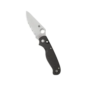 Spyderco Button Up Pocket Knife 3.27" Drop Point 8Cr13MoV Satin Partially Serrated Blade Carbon Fiber Handle Black