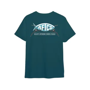 AFTCO Men's 80's Offshore Short Sleeve Crew Neck T Shirt Stargazer Blue 2XL