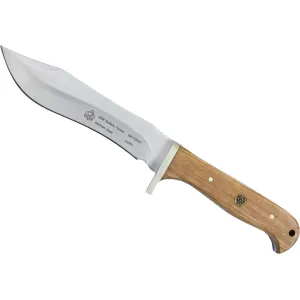 PUMA SGB Buffalo Hunter Fixed Blade Knife 5.7" Clip, Recurve 1.4116 Satin Blade Olive Wood Handle Tan