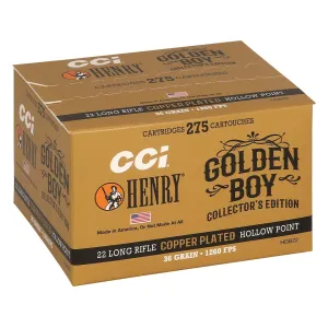 CCI Henry Golden Boy Edition 22 Long Rifle Ammo 36 Grain Plated Hollow Point Case of 2750 (10 Boxes of 275)