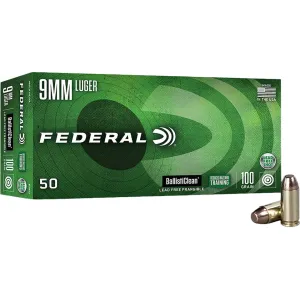 Federal Premium BallistiClean RHT 9mm Luger Ammo 100 Grain Flat Nose Lead Free Box of 50