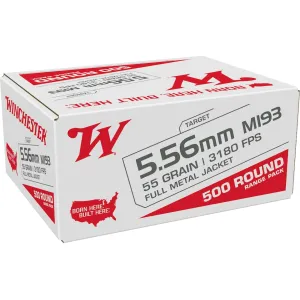 Winchester White Box USA M193 5.56x45mm NATO Ammo 55 Grain Full Metal Jacket Box of 500
