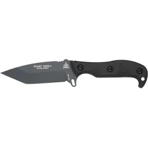 TOPS Knives Silent Hero 4 Fixed Blade Knife 5.5" Tanto Point 1095 Black Traction Blade G-10 Handle Black