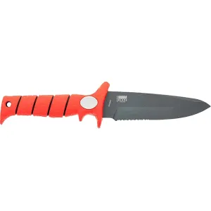 Bubba Utility Fixed Blade Knife 6" Partially Serrated Drop Point Stainless Steel Gray Ti-Nitride Blade Rubber Handle Red