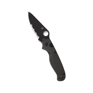 Spyderco Button Up Pocket Knife 3.27" Drop Point 8Cr13MoV Black Partially Serrated Blade Carbon Fiber Handle Black