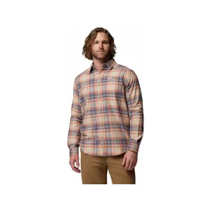 Columbia Men's Cornell Woods Flannel Shirt Teak Brown Textured Plaid Large