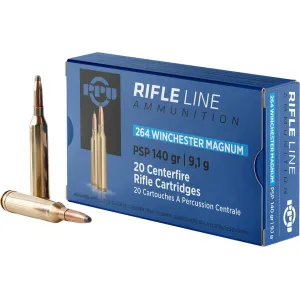 PPU 264 Winchester Magnum Ammo 140 Grain Jacketed Soft Point Box of 20