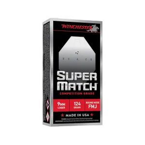 Winchester Super Match 9mm Luger Ammo 124 Grain Full Metal Jacket Box of 50