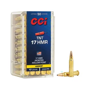 CCI 17 Hornady Magnum Rimfire (HMR) Ammo 17 Grain Speer TNT Jacketed Hollow Point Case of 500 (10 Boxes of 50)