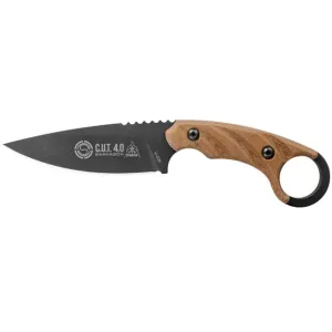 TOPS Knives C.U.T 4.0 Fixed Blade Knife 4.25" Drop Point 1095 Black Blade Canvas Micarta Handle Tan
