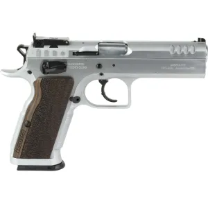 Tanfoglio Stock II 9mm Luger Pistol 4.45" Barrel 17+1 Round Chrome Slide Brown Grip Chrome Frame
