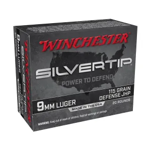 Winchester Silvertip Defense 9mm Luger Ammo 115 Grain Winchester Silvertip Jacketed Hollow Point Case of 200 (10 Boxes of 20)