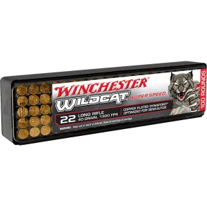 Winchester Wildcat Super Speed 22LR Ammo 40 Grain Plated Hollow Point Case of 2000 (20 Boxes of 100)