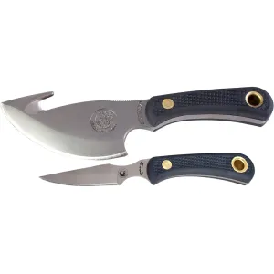 Knives of Alaska Light Hunter Combo Fixed Blade Knife Set Rubber Handles Black with Light Hunter Mini Skinner/Cleaver Knife, Cub Bear Caping Knife and Leather Sheath