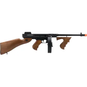 Thompson 1928 Chicago Typewriter AEG Battery Powered Airsoft Rifle 6mm BB Full-Auto/Semi-Auto Black Wood