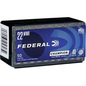 Federal Champion 22 Winchester Magnum Rimfire (WMR) Ammo 40 Grain Full Metal Jacket Box of 500 (10 Boxes of 50)