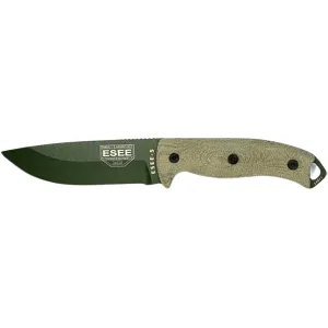 ESEE Knives ESEE-5 3D Fixed Blade Knife 5.25" Drop Point 1095 Olive Drab Blade Micarta Handle Green