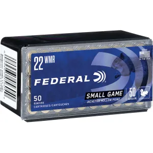 Federal Game-Shok 22 Winchester Magnum Rimfire (WMR) Ammo 50 Grain Jacketed Hollow Point Box of 500 (10 Boxes of 50)