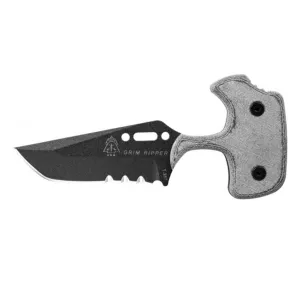 TOPS Knives Grim Ripper Fixed Blade Knife 3.75" Clip Point 1095 Black Traction Blade Linen Micarta Handle Black