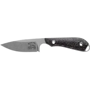 White River Knives M1 Caper Fixed Blade Knife 3" Drop Point CPM S35VN Stonewashed Blade Burlap Micarta Handle Black