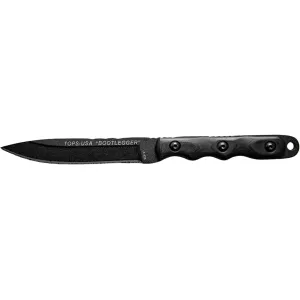 TOPS Knives Ranger Bootlegger Fixed Blade Knife 5" Clip Point 1095 Black Traction Blade G-10 Handle Black
