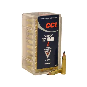 CCI 17 Hornady Magnum Rimfire (HMR) Ammo 17 Grain Hornady V-Max Polymer Tip Box of 500 (10 Boxes of 50)
