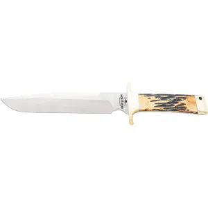Bear & Son Freedom Fighting Bowie Fixed Blade Knife 8" Clip Point D2 Satin Blade Bone Handle