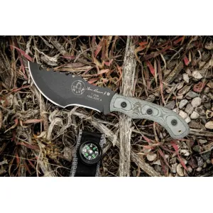 TOPS Knives Tom Brown Mini Tracker #4 Fixed Blade Knife 3.75" Drop Point 1095 Black Traction Blade Linen Micarta Handle Linen Micarta