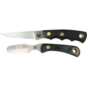 Knives of Alaska Jaeger/Muskrat Combo Fixed Blade Knife Set Rubber Handles Black with Jaeger Boning Knife, Muskrat Knife and Leather Sheath