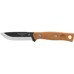 TOPS Knives Fieldcraft 3.5 Fixed Blade Knife 3.75" Drop Point 1095 Black Traction Blade Canvas Micarta Handle Tan