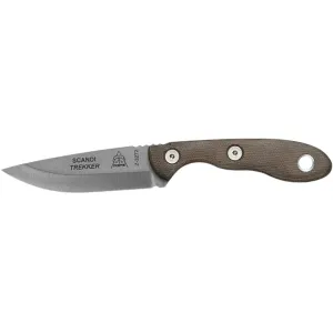 TOPS Knives Scandi Trekker Fixed Blade Knife 3.63" Drop Point 1095 Tumble Blade Canvas Micarta Handle Green