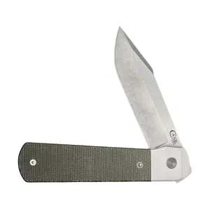 Case Longhouse Pocket Knife 3" Modified Clip Point CPM 20CV Stonewashed Blade Micarta Handle OD Green