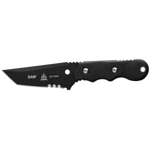 TOPS Knives SAW Special Assault Weapon Fixed Blade Knife 3.5" Partially Serrated Tanto Point 1095 Black Traction Blade G-10 Handle Black
