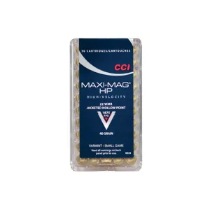 CCI Maxi-Mag 22 Winchester Magnum Rimfire (WMR) Ammo 40 Grain Jacketed Hollow Point Box of 500 (10 Boxes of 50)
