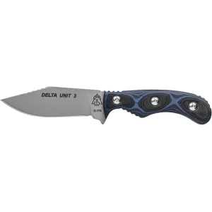 TOPS Knives Delta Unit 3 Fixed Blade Knife 3" Clip Point 1095 Tactical Gray Blade G-10 Handle Black/Blue