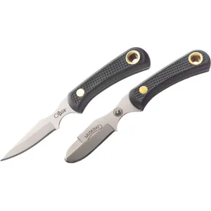 Knives of Alaska Muskrat/Cub Bear Combo Fixed Blade Knife Set Rubber Handles Black with Muskrat Knife, Cub Bear Caping Knife and Leather Sheath