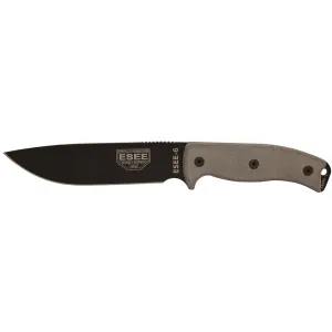 ESEE Knives ESEE-6 Fixed Blade Knife 6.5" Drop Point 1095 Black Powder Coat Blade Micarta Handle Gray